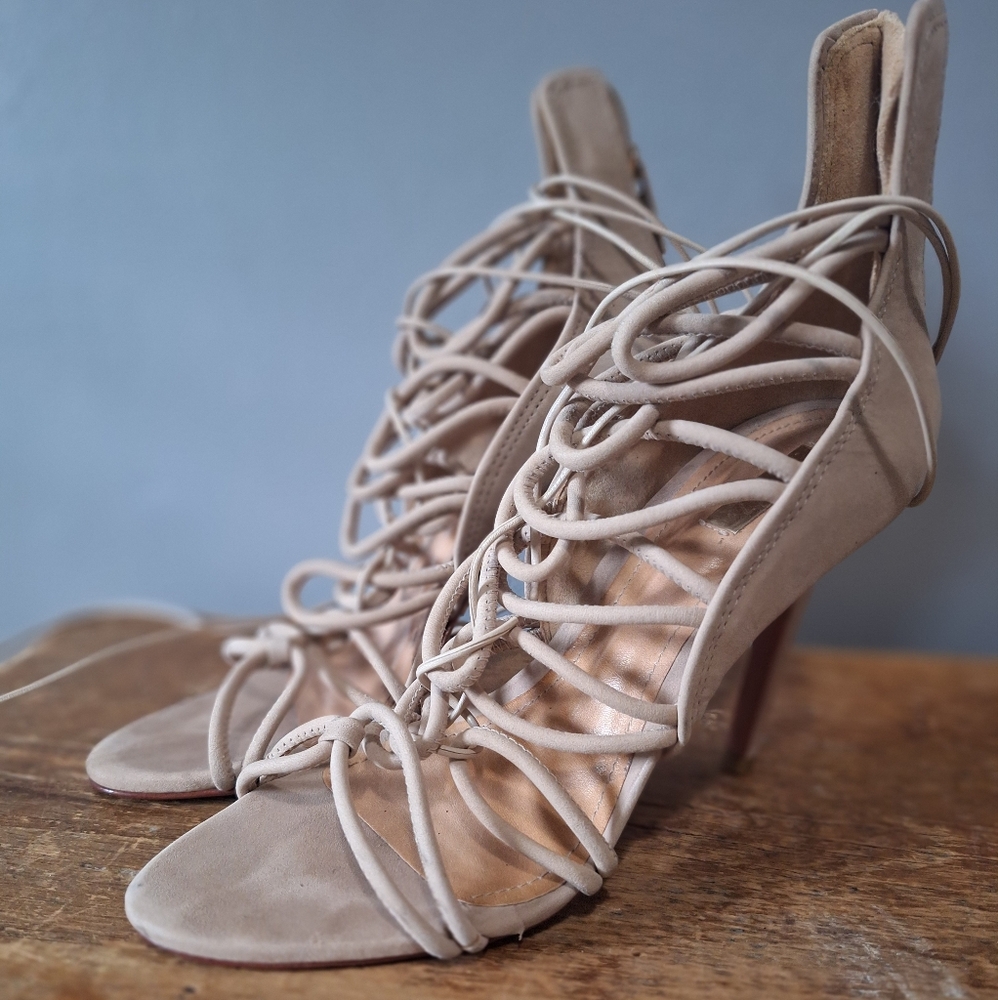 Schutz nude beige suede lace up gladiator heels 6.5